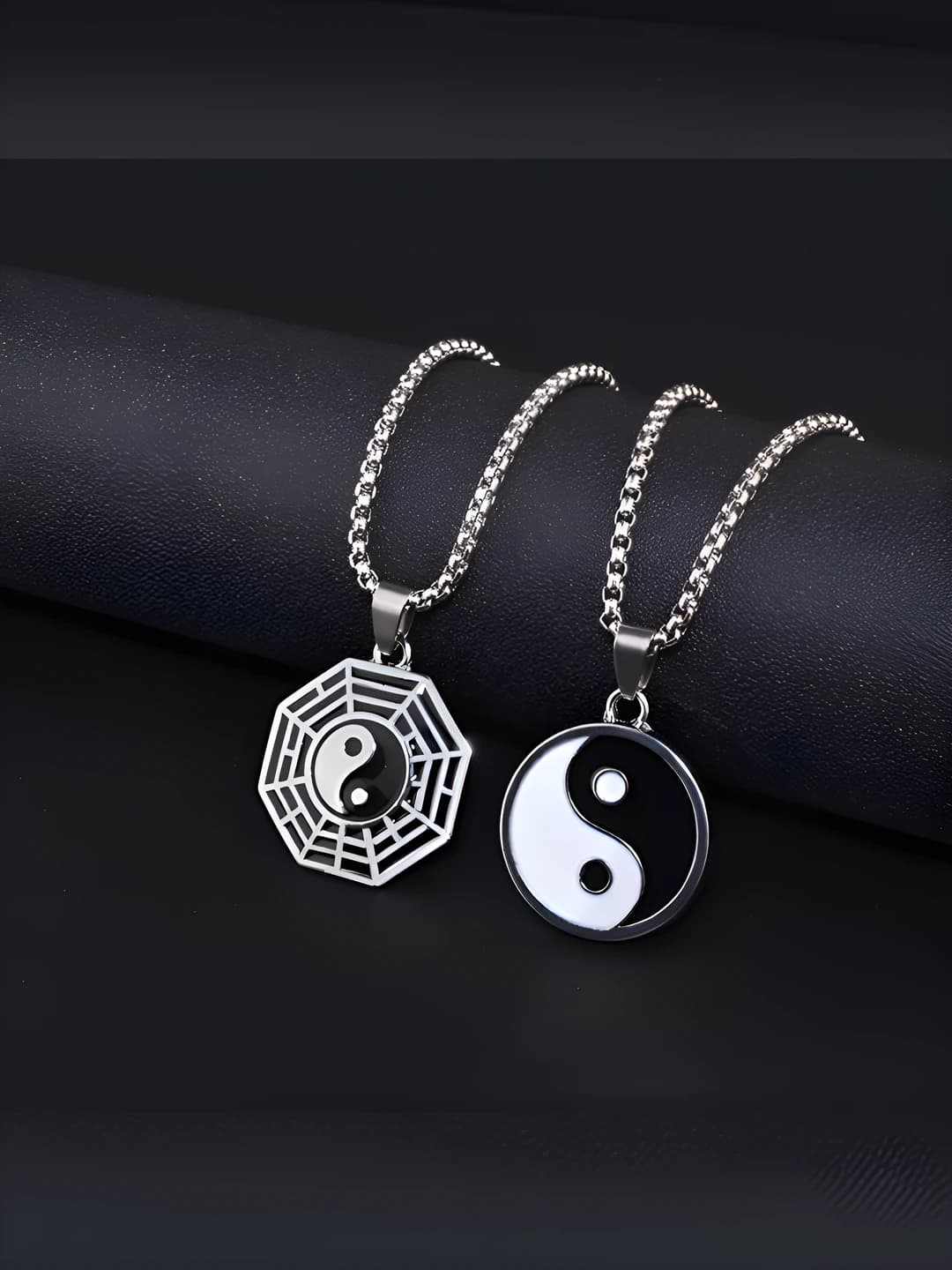 Women's long pendant necklace: bagua taiji design element, retro style, alloy, pearl chain