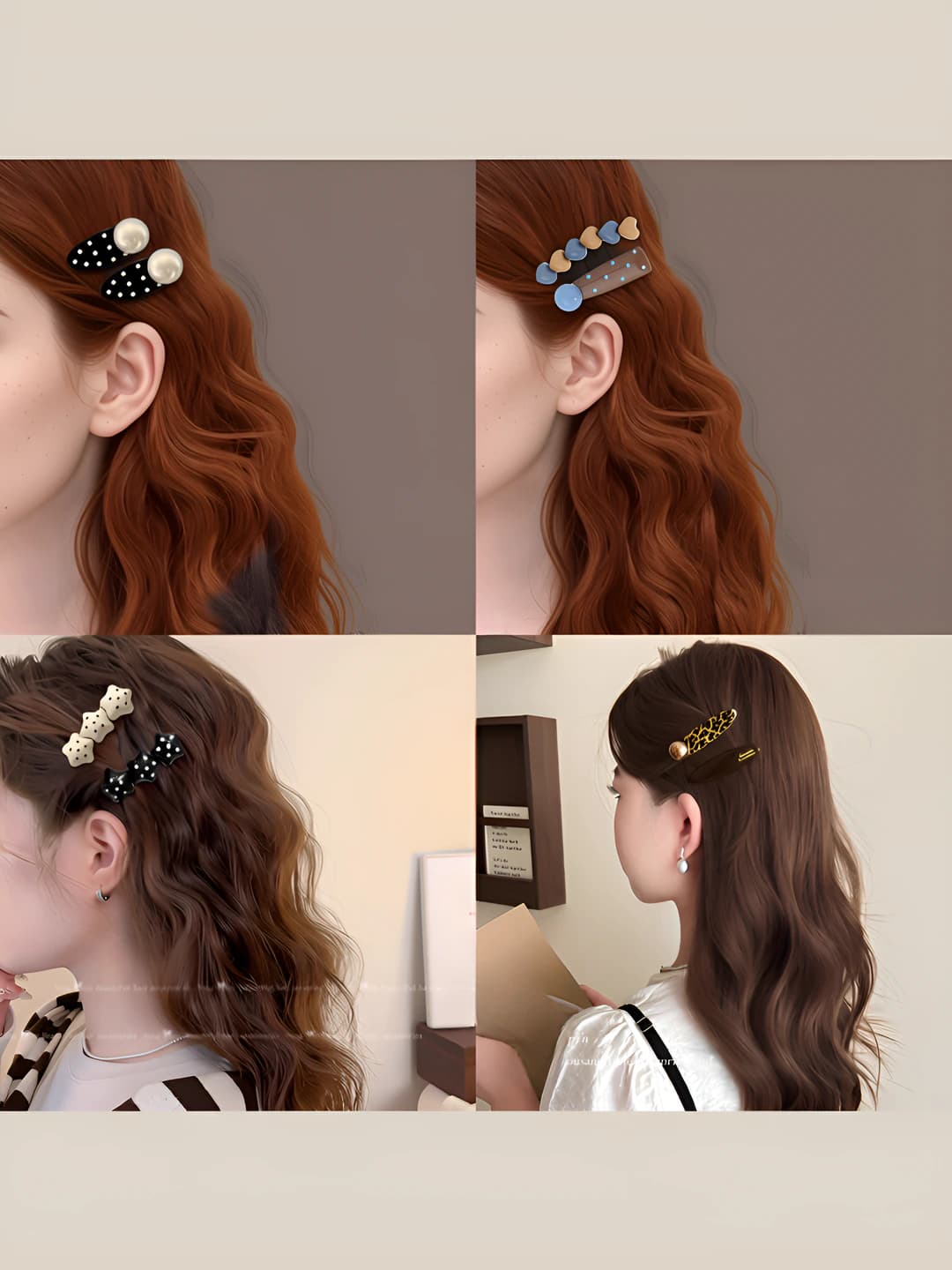 Women's hair clips and combs: new for 2026, handmade, oval shape with floral design