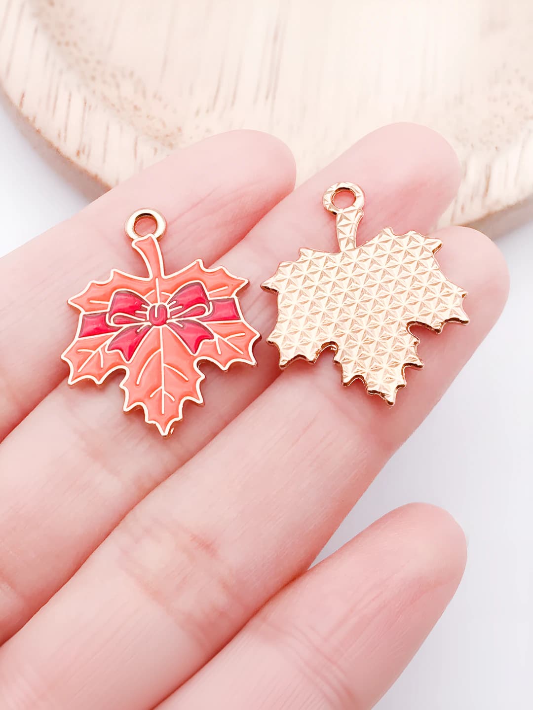 1 шт оранжевый, эпоксидный, бант и клён Дня благодарения, 25x20mm, 1.3g