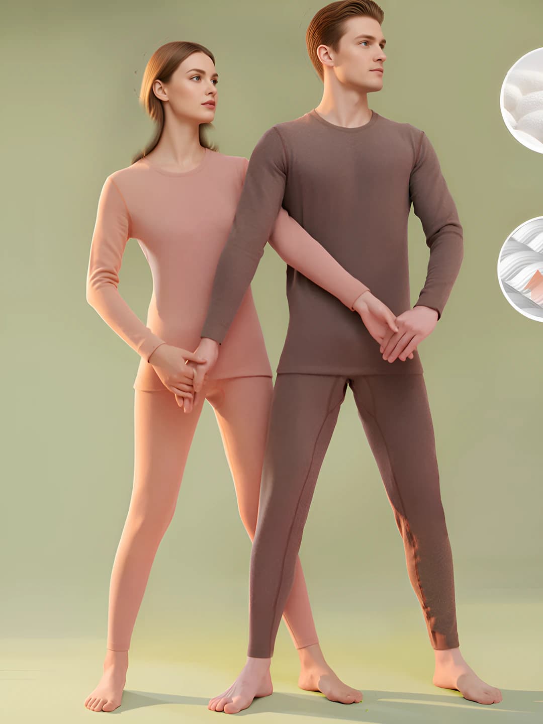 Women's fleece-lined and thickened thermal underwear set (330g, 30-50% silk, crew neck, long sleeve, trousers)