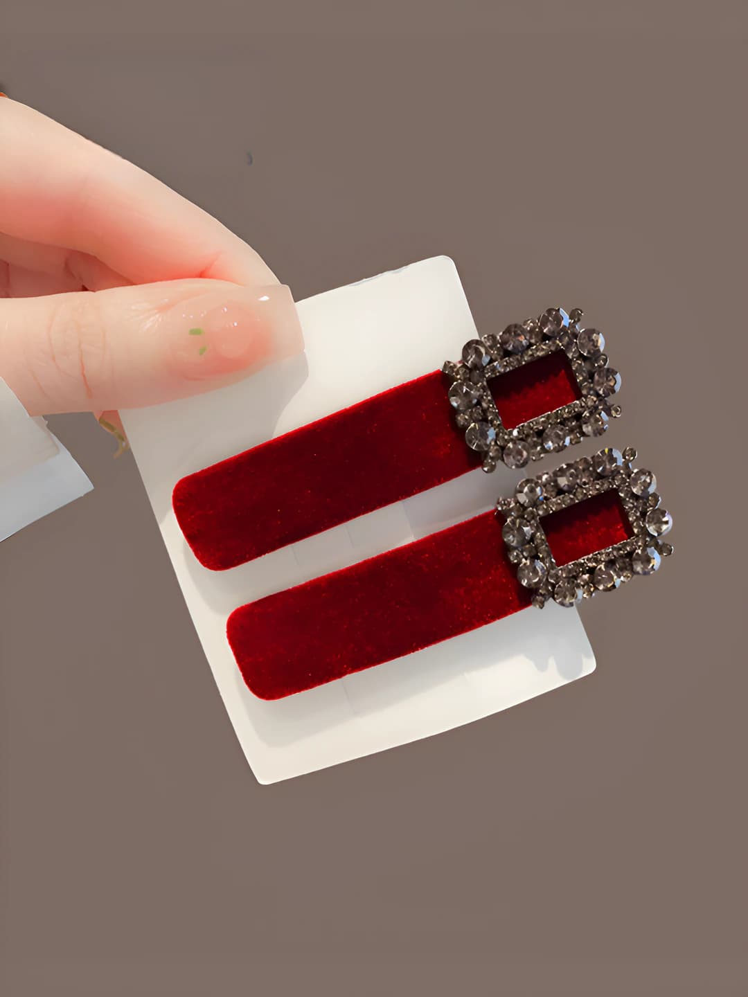 Red square crystal clip, 2 pc
