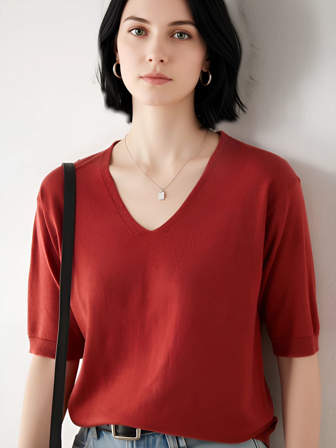 V-neck rust red
