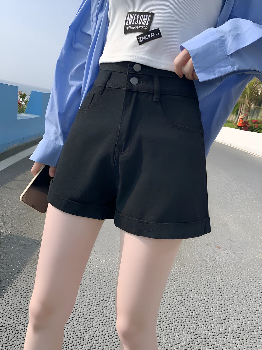 Women's denim shorts, high-waisted, thin, slimming, loose fit, summer