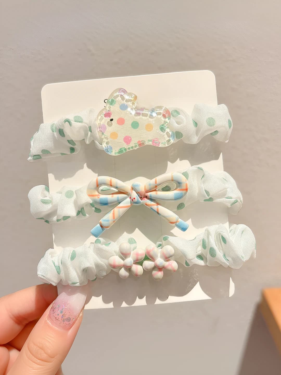 5# Green set (3 pcs) ~7cm - fabric + acrylic