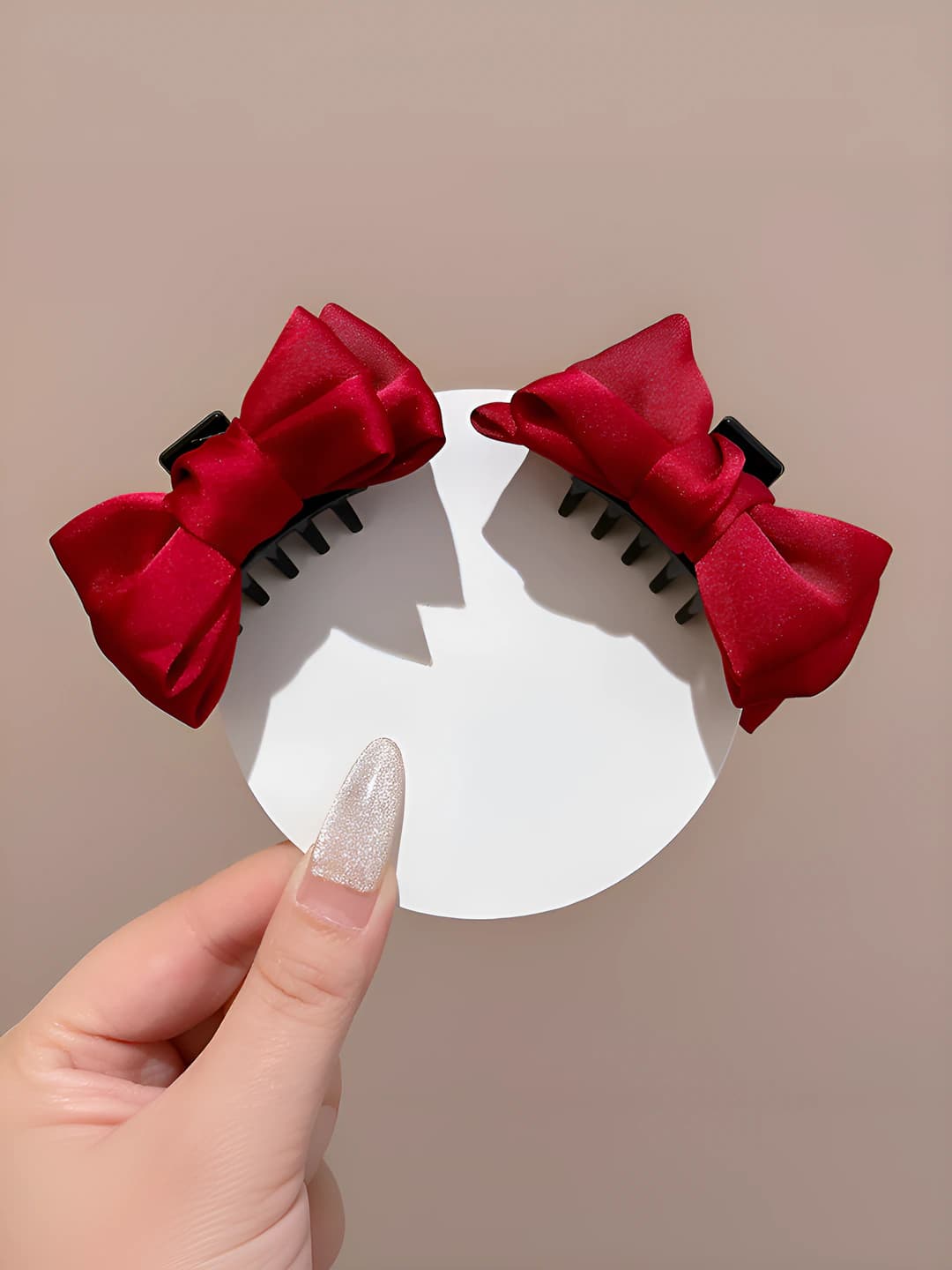 Satin bow clip 1 pair ~6 cm
