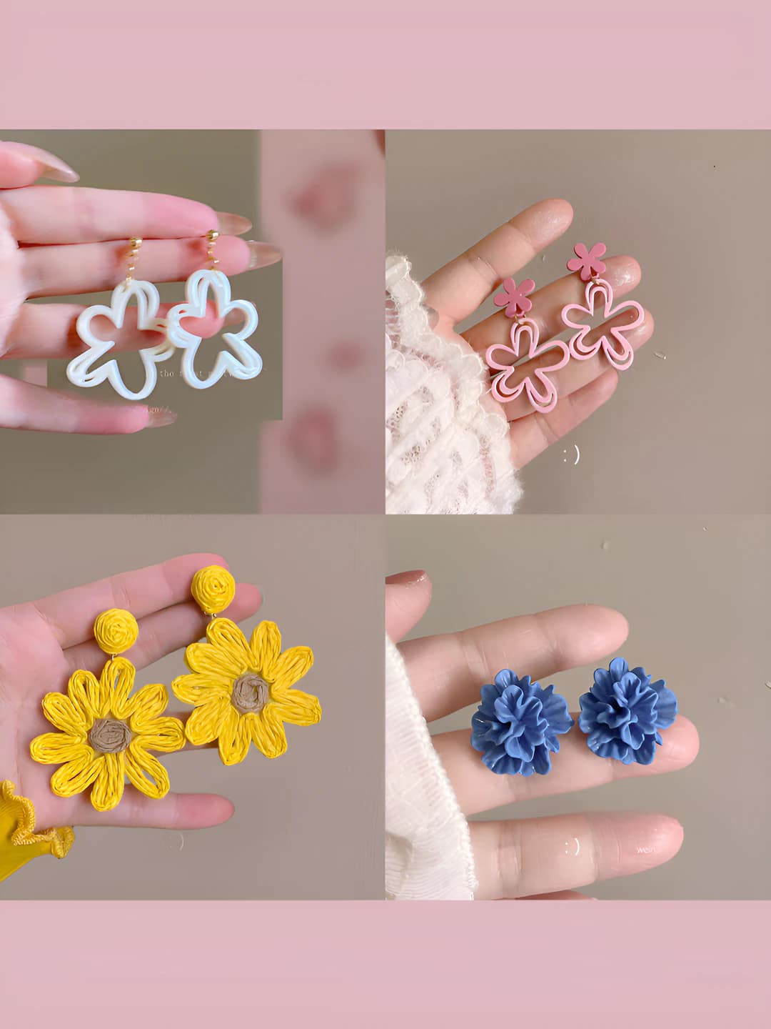 Women's retro floral geometric earrings, visually slimming face, light luxury design element, Korean style for beach vacation and photoshoots
