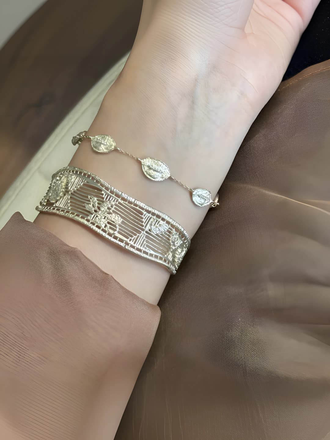 Women's retro style copper bracelet with electroplating, geometric design, open cuff