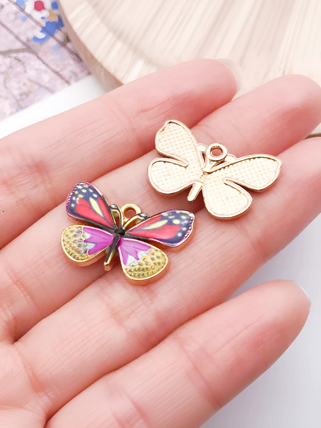 1 pc KC gold-red, oil print, butterfly 14x22mm-1.5g-27627
