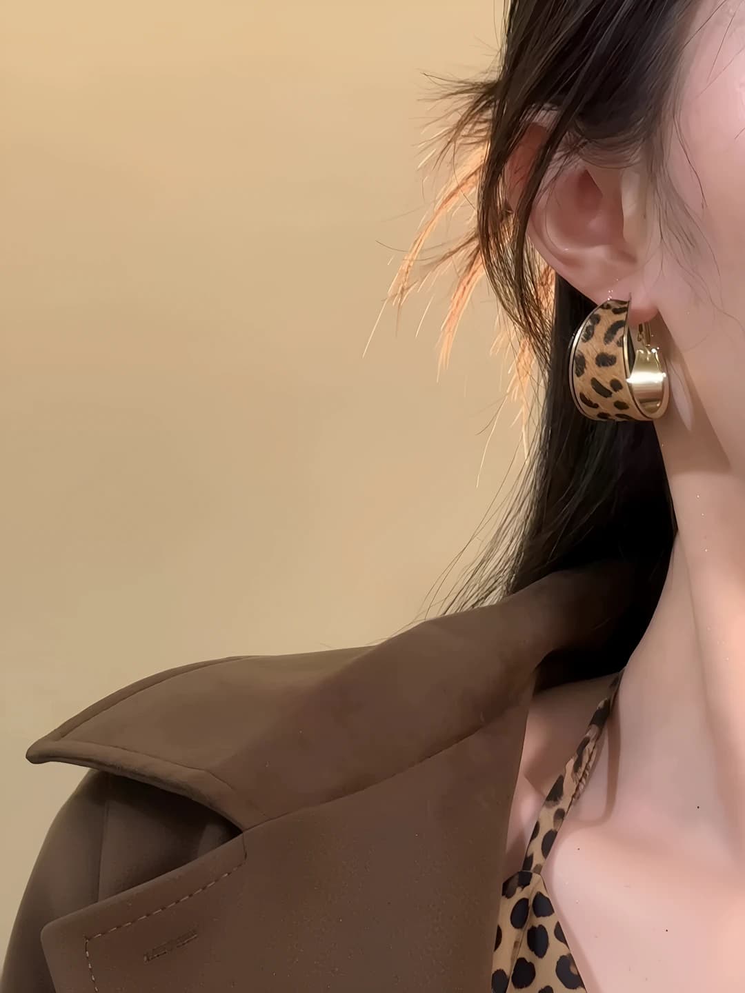 1# Geometric leopard hoop earrings