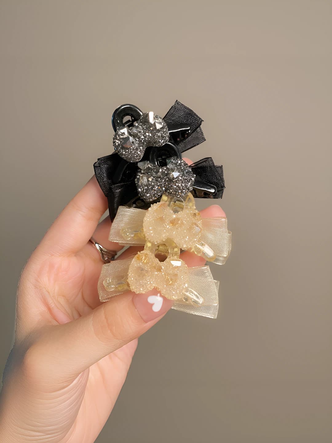 Women's rhinestone bow hair clips, Korean style, handmade, hair clips and combs