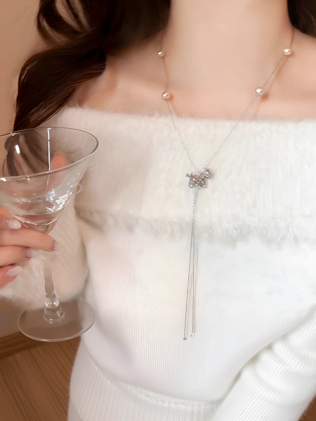 Pink diamond pony necklace