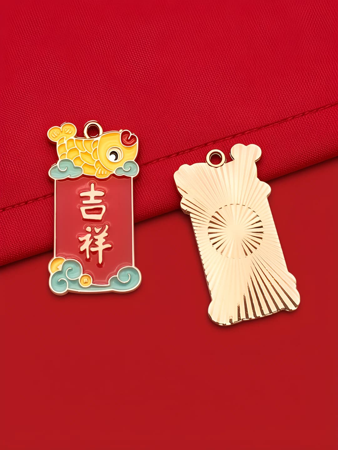 1 pc Chinese style, Koi fish, Fortune - 19x35mm