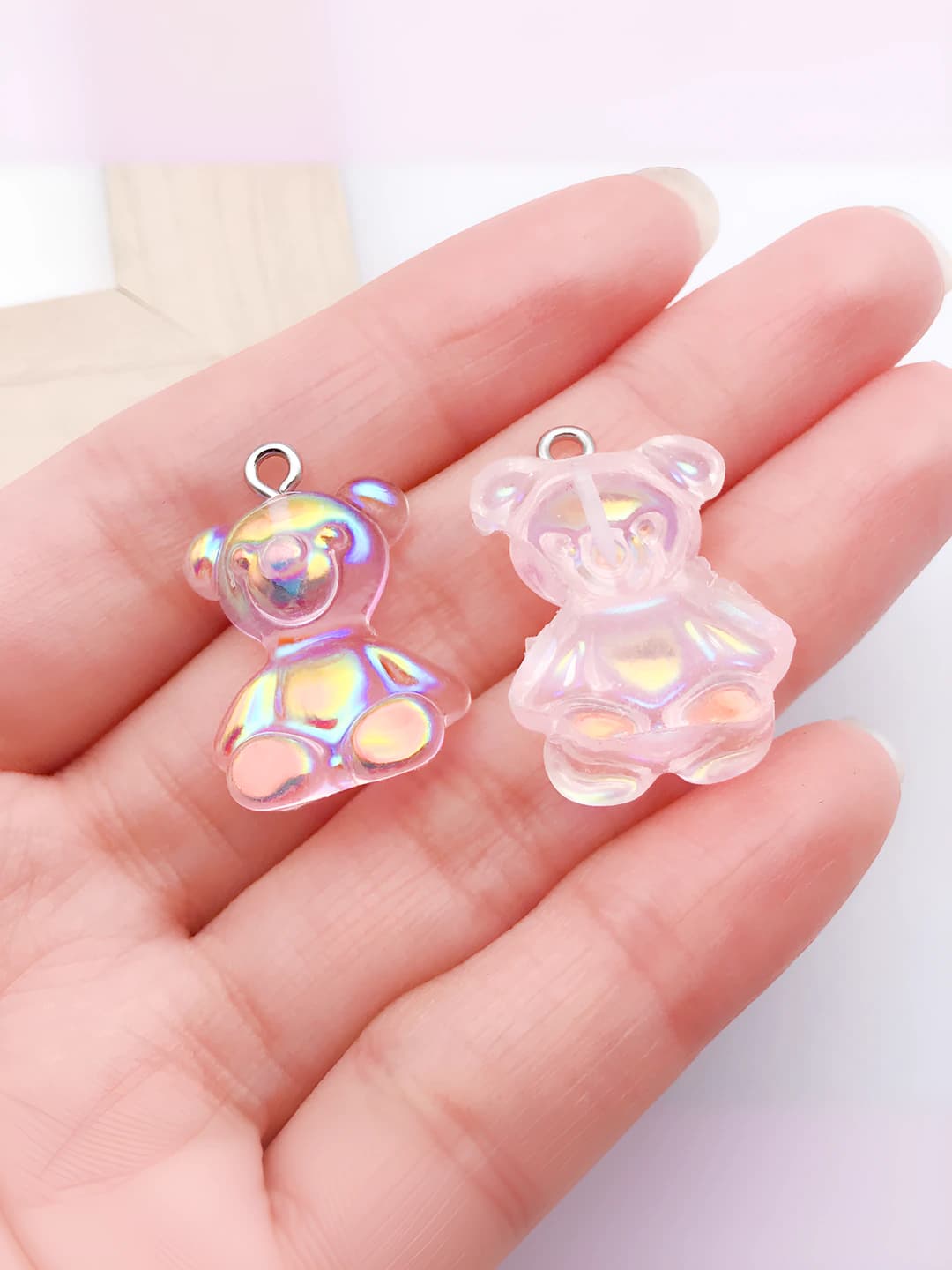 Pink AB colour bear, 24x17mm