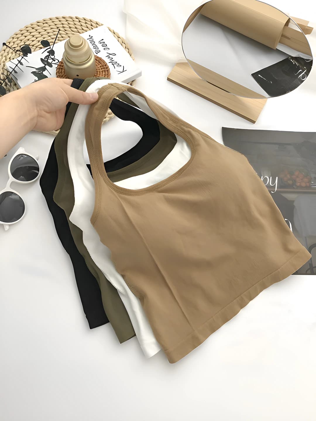 Ayollar uchun 2026 yozgi koreys uslubida halter bra camisole tank top, ichki kiyim, tanaga yopishgan, kalta, 90%–95% polyamid
