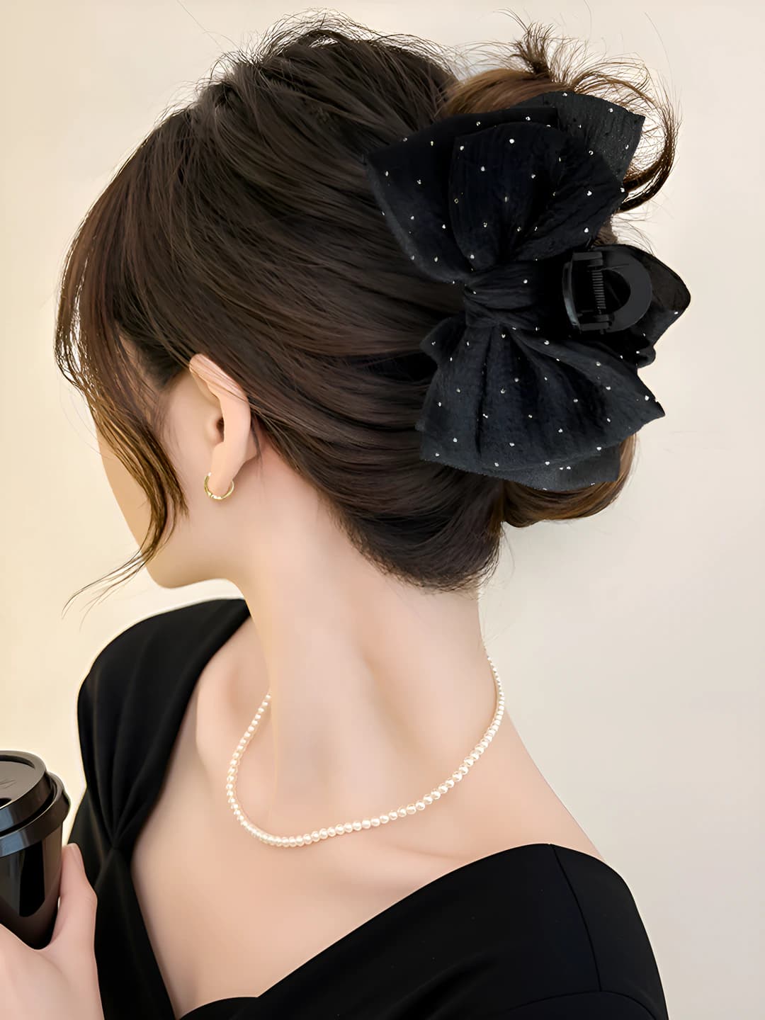 Black, polka dot, puff bow