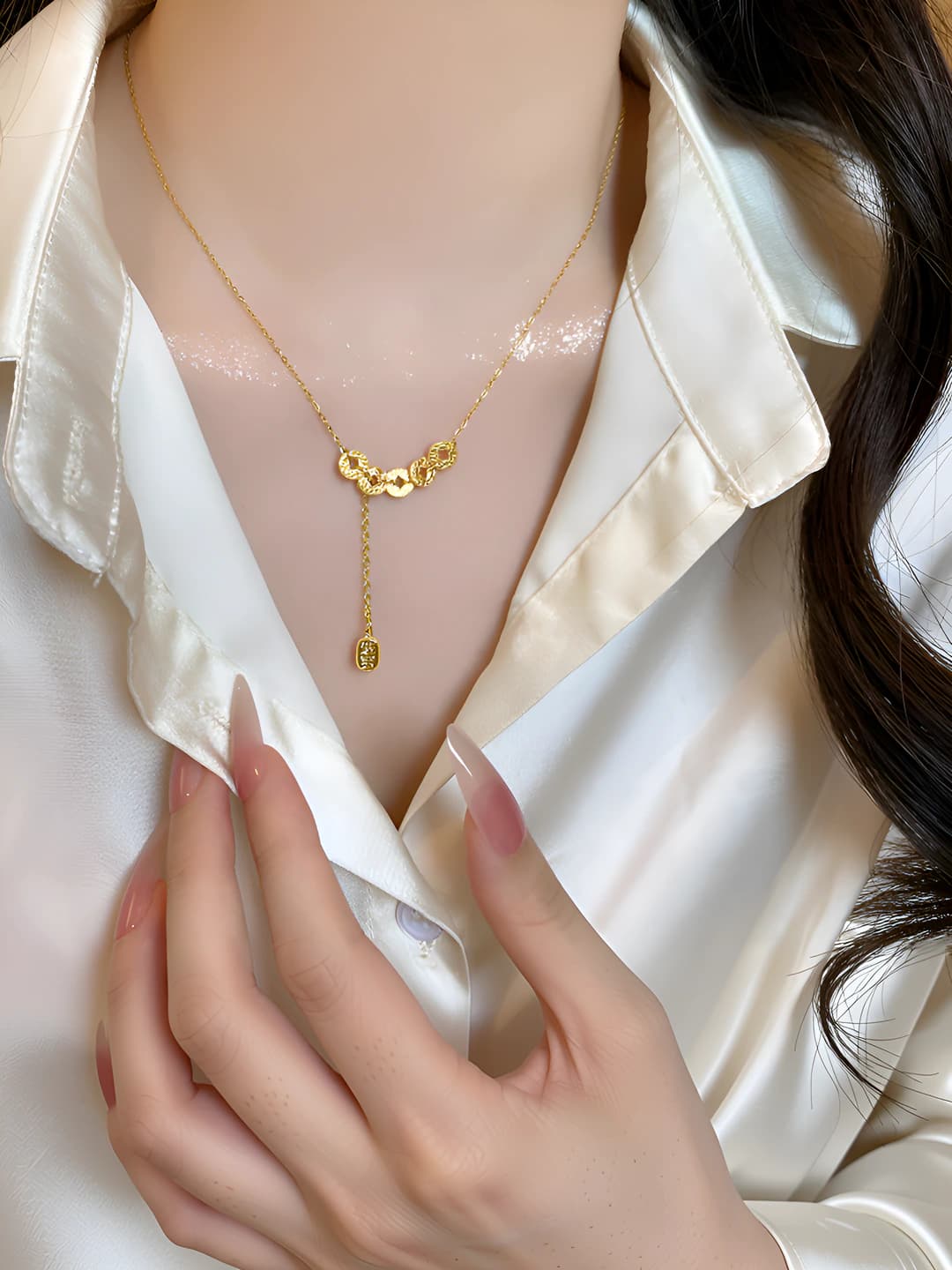 Women's preppy style geometric pendant necklace, alloy, 31-40 cm