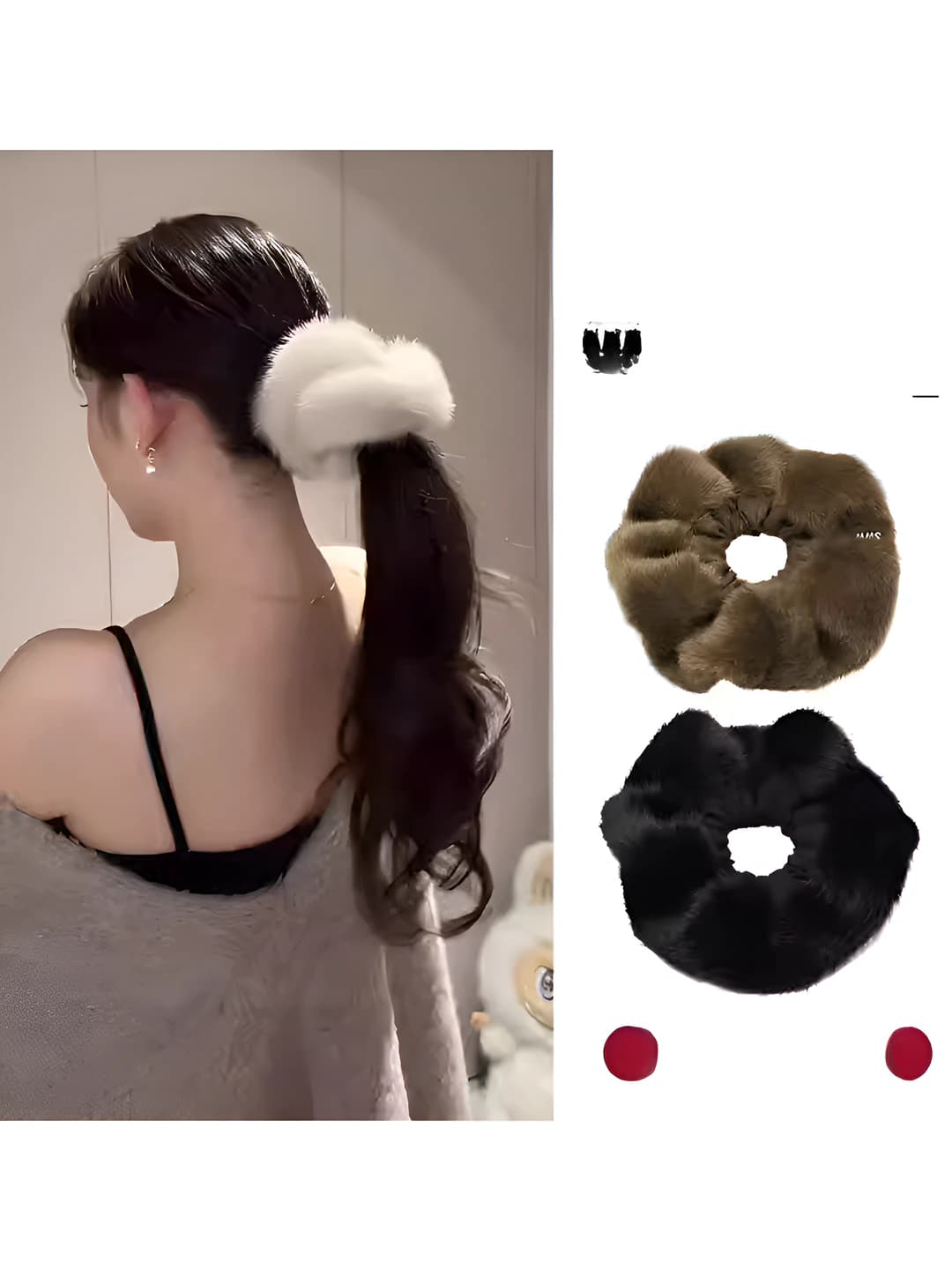 Women's fabric fur scrunchie hair tie, high stretch, handmade, simple style
