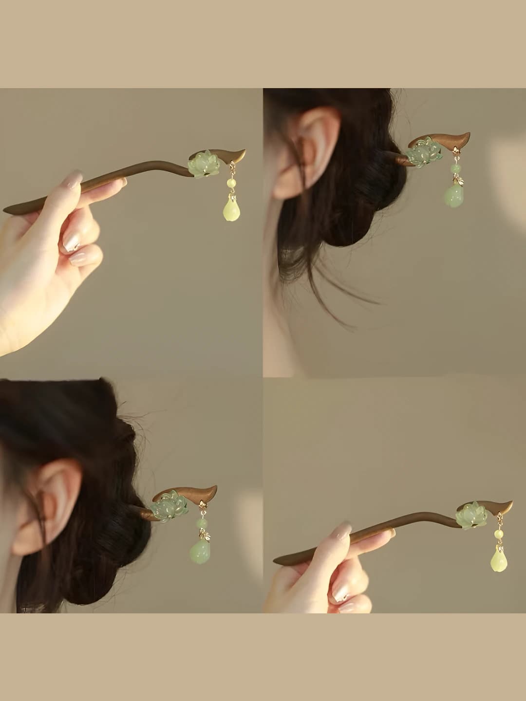 Women's wooden hairpin with lotus tassel, antique style