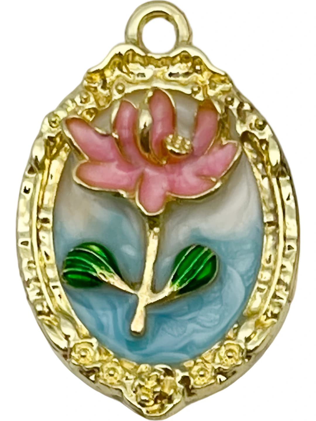 1 шт. бело-синий, золотая посыпка, цветы 31x21x6mm - 3.75g