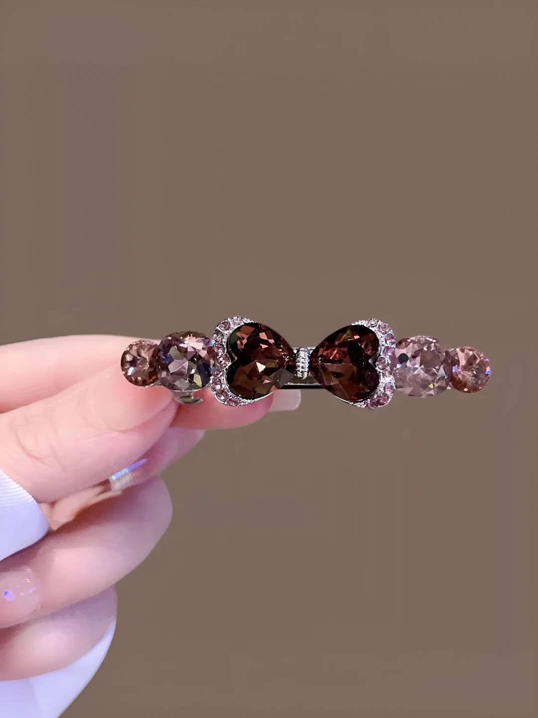 Purple crystal bow spring clip