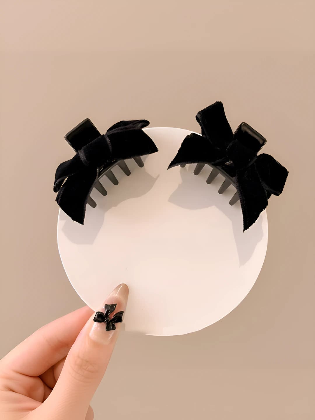 Black velvet ribbon clip 1 pair ~ approx. 5 cm