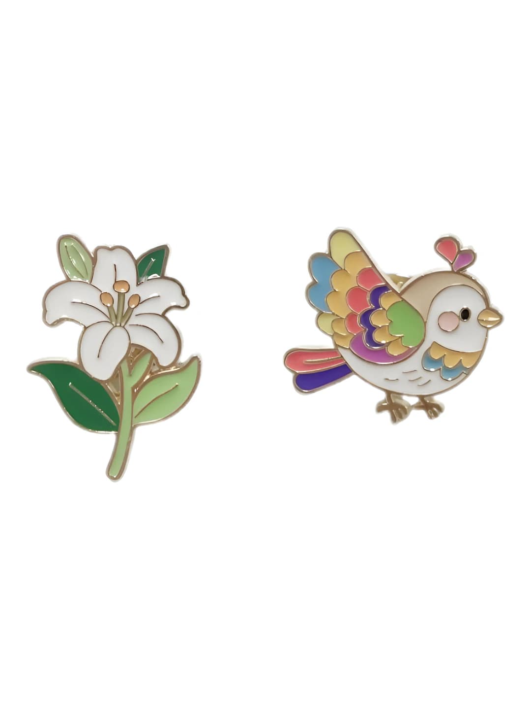 Women's enamel brooch: cartoon bird, flowers, cute Japanese style, gift accessory