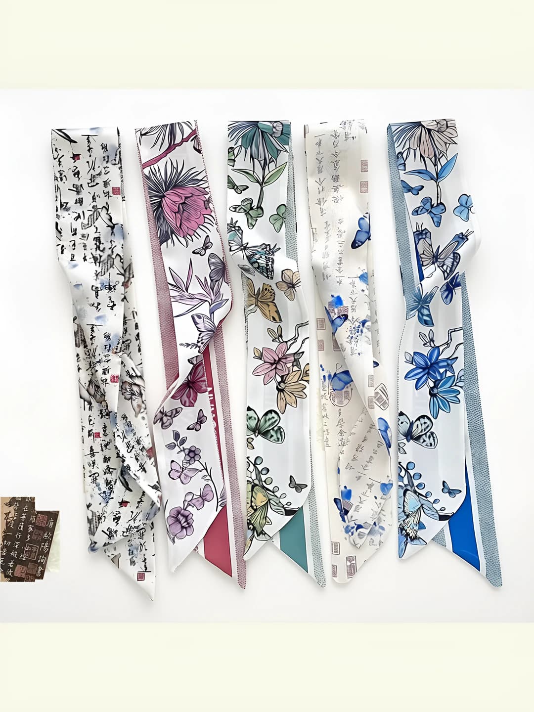 Women's spring-summer printed silk scarf and hair ribbon, long and narrow, polyester, spring season, country style, elegant and versatile