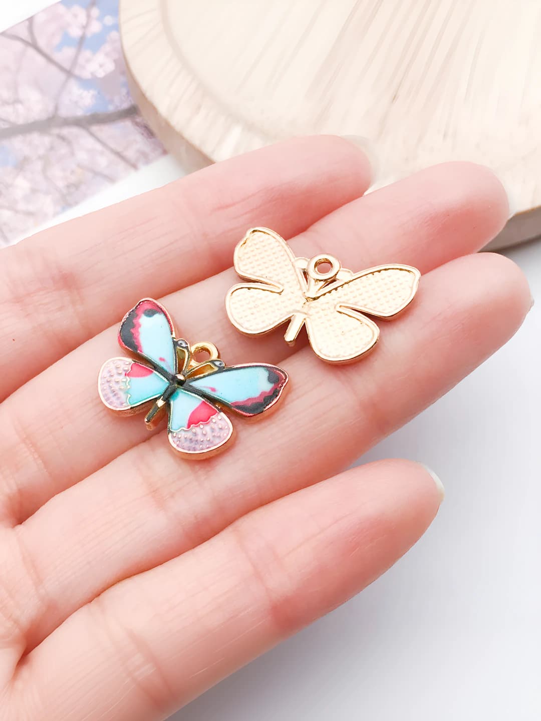1 pc KC gold-blue printed butterfly 14x22mm-1.5g-27632