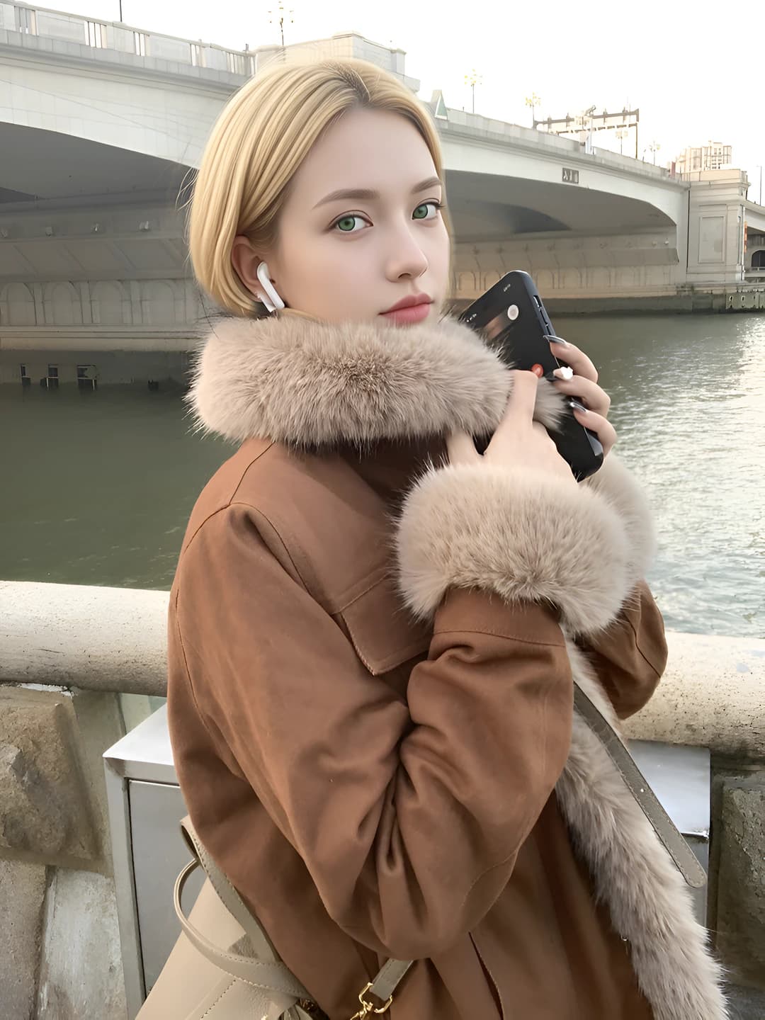 Women's winter padded coat, Korean style, thickened, with faux fur and denim, long sleeve, solid colour