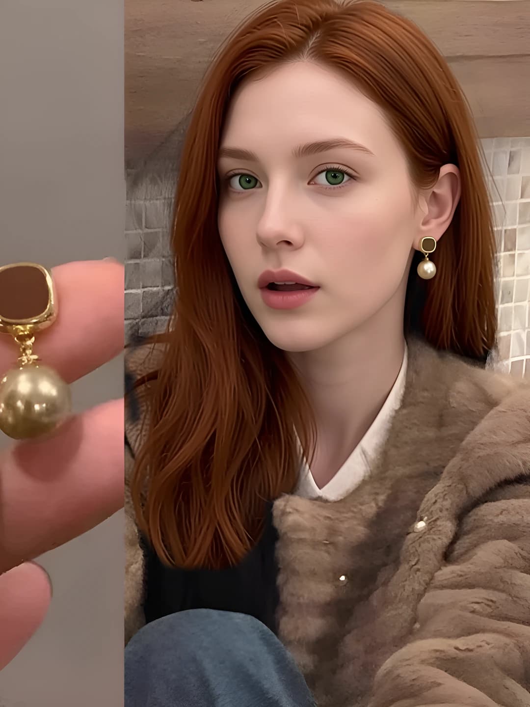 Women's 2026 autumn-winter caramel geometric earrings with 925 silver post, simple style, electroplated, spherical design element, elegant