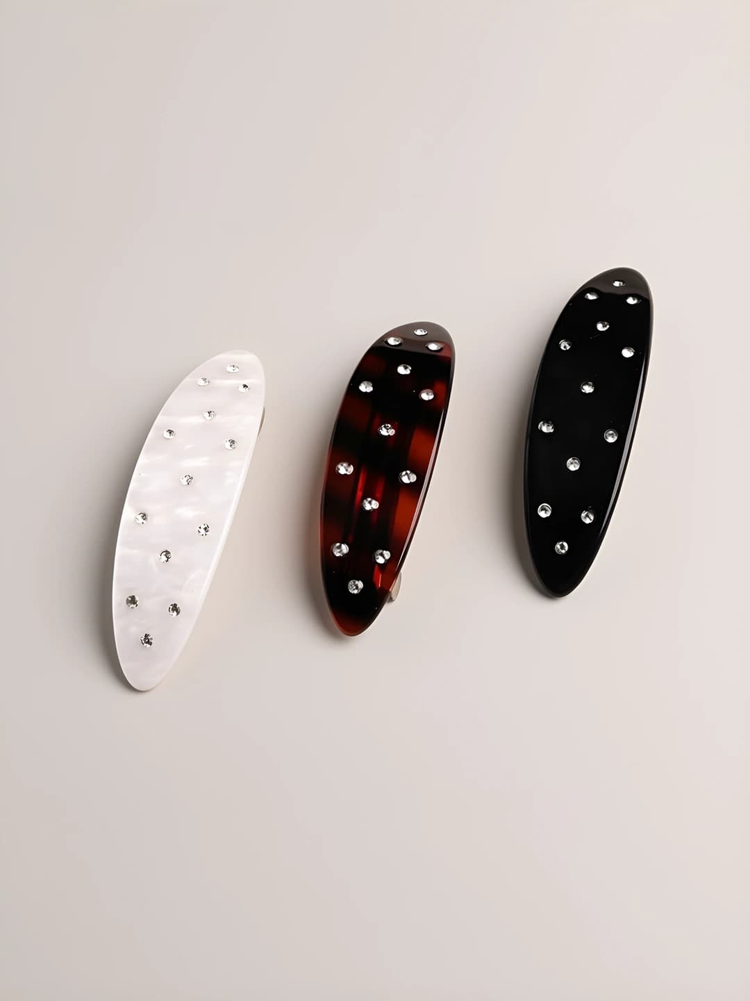 Women's rhinestone oval hair clip, semi-circular spring clip, mixed material, luxury style