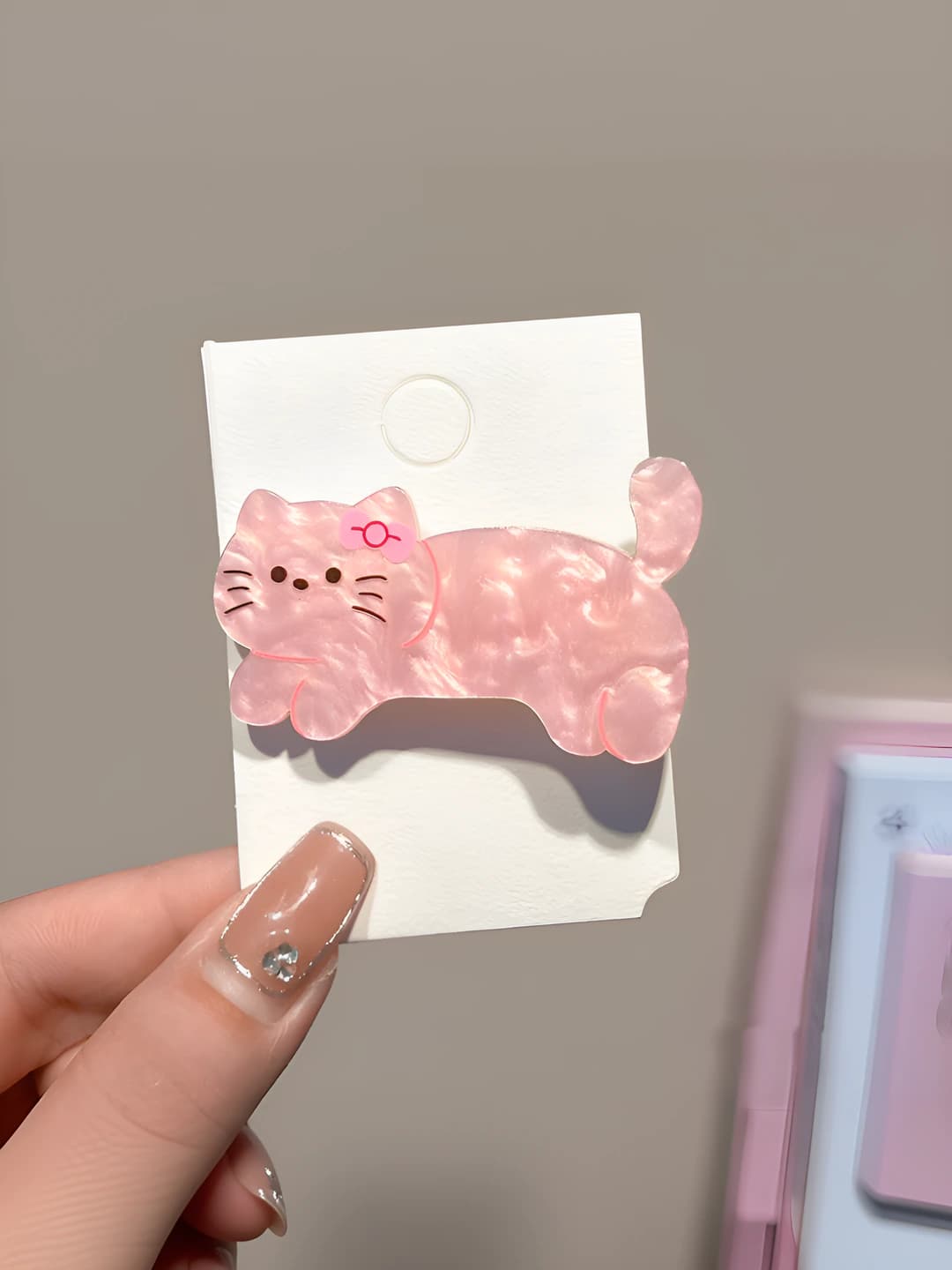 2# Pink cat hair clip 5.5cm