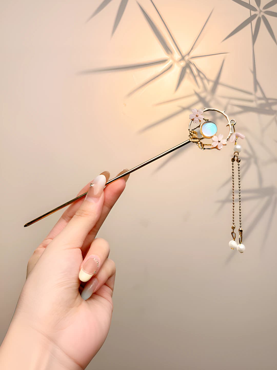 11# Pink flower wreath cat eye tassel hairpin (bagged)