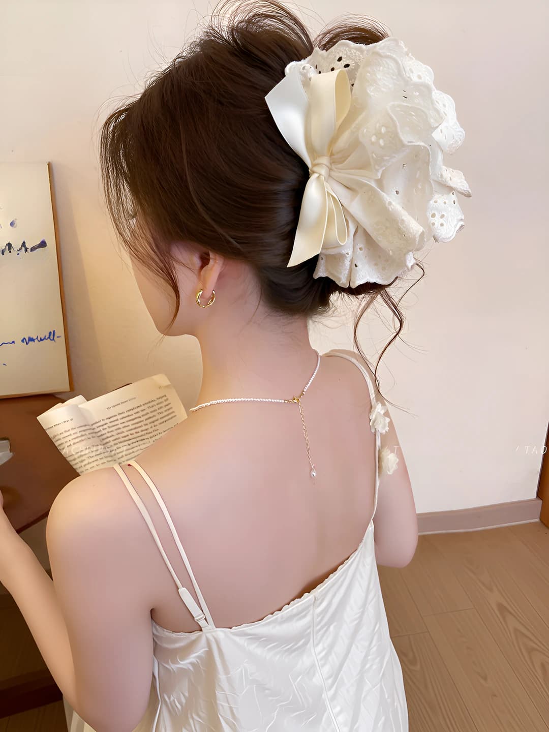Bow lace hair clip - 13 cm