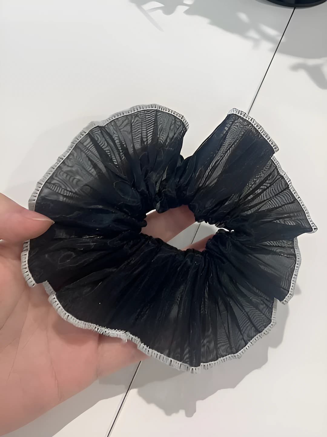 4# Ruffled hair tie Black ~15cm