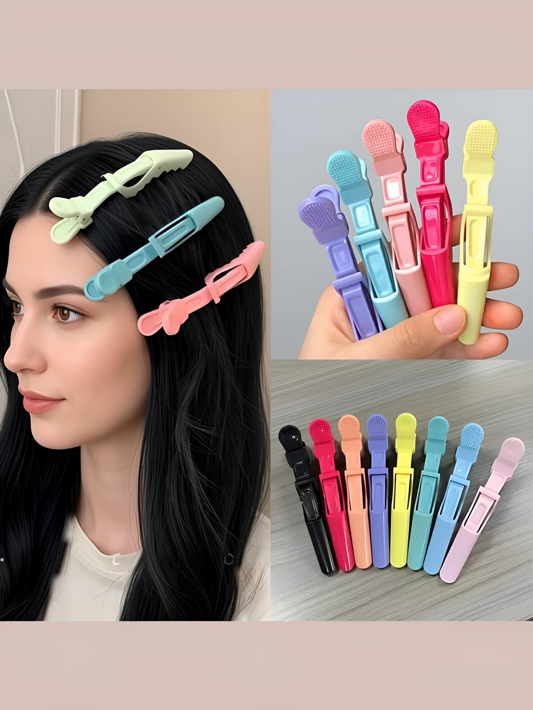 Women's hair clips: seamless, long duckbill, country style, handmade, with geometric design element