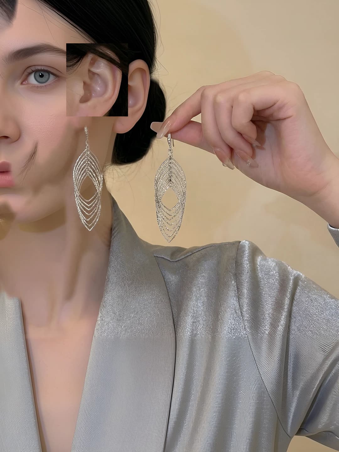 1# Silver rhombus tassel earrings