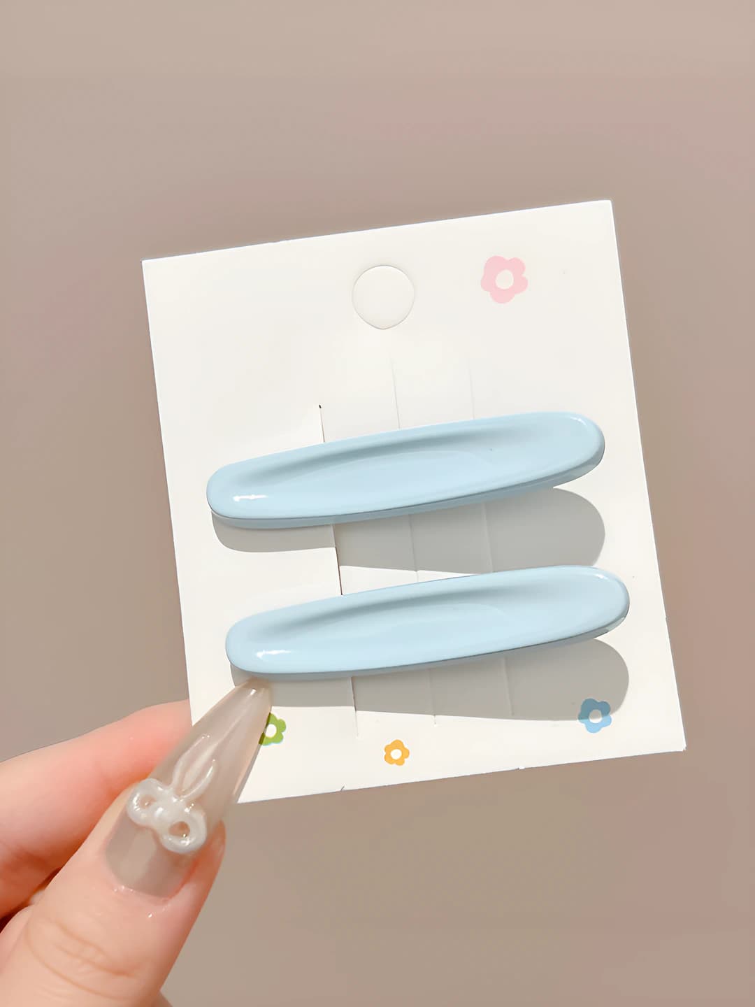 1# Color oval floral hair clip Blue Pair ~5.2cm