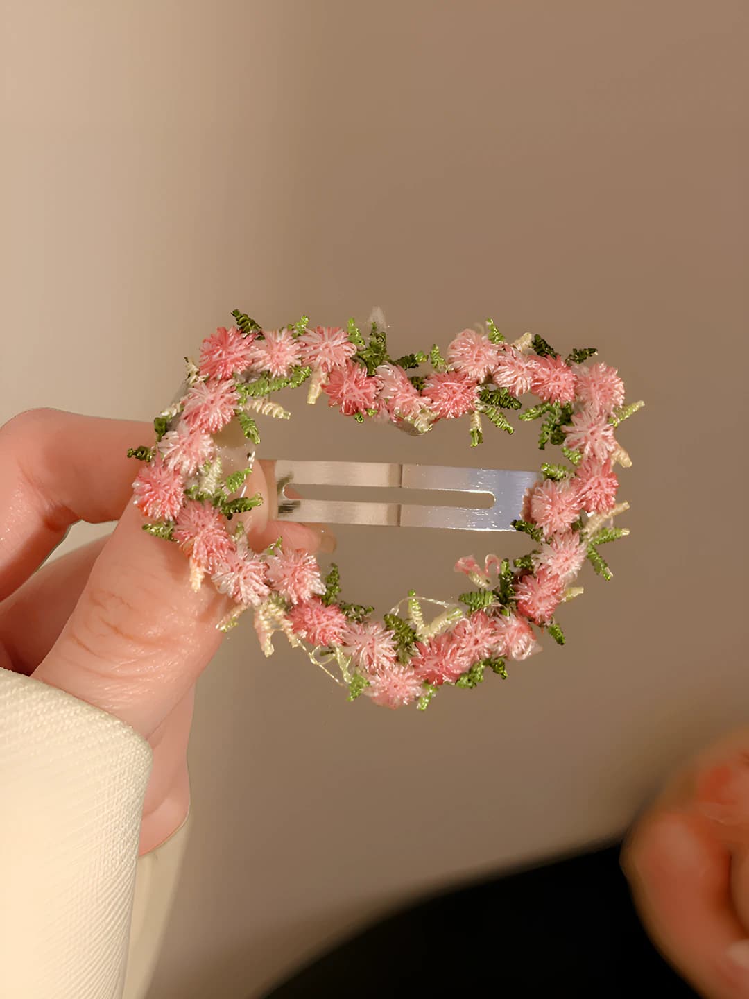 2# pink floral lace heart BB clip 6cm