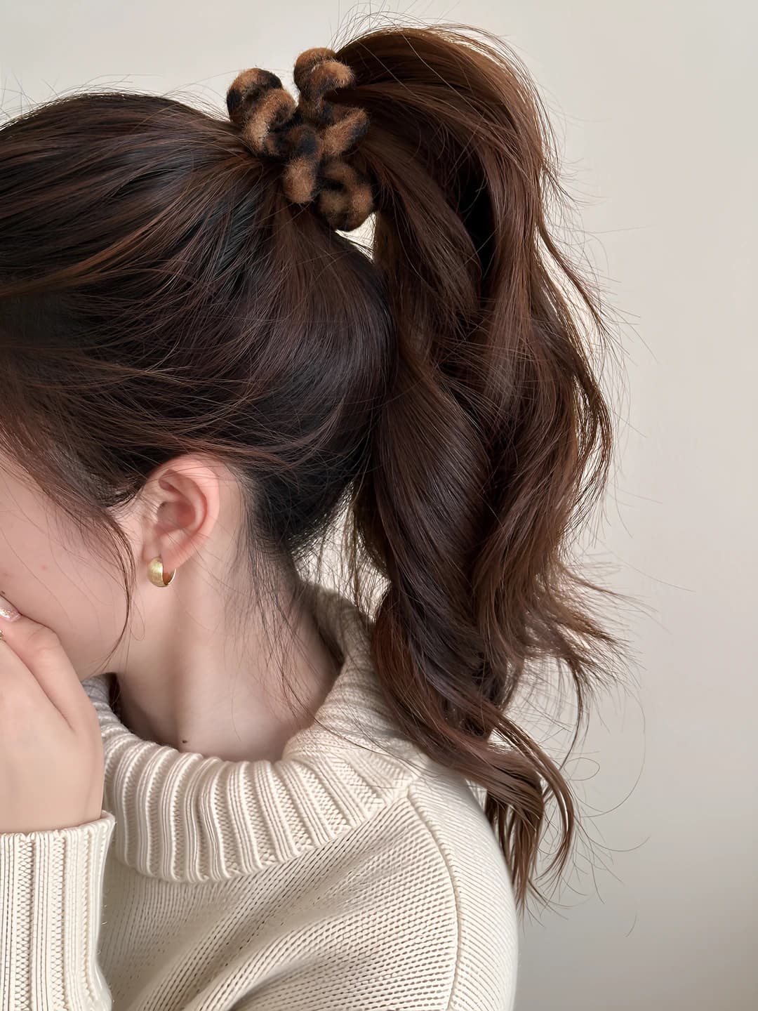 Coffee leopard hair tie