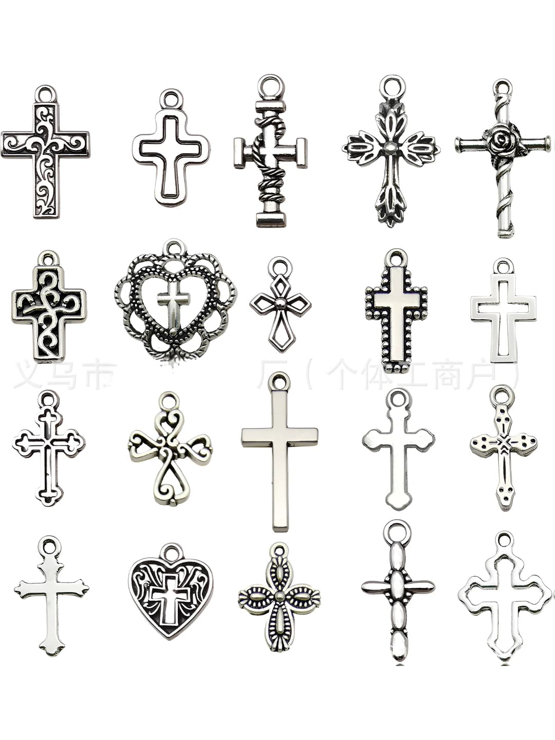 Mixed 20 antique silver crosses - 20 variants