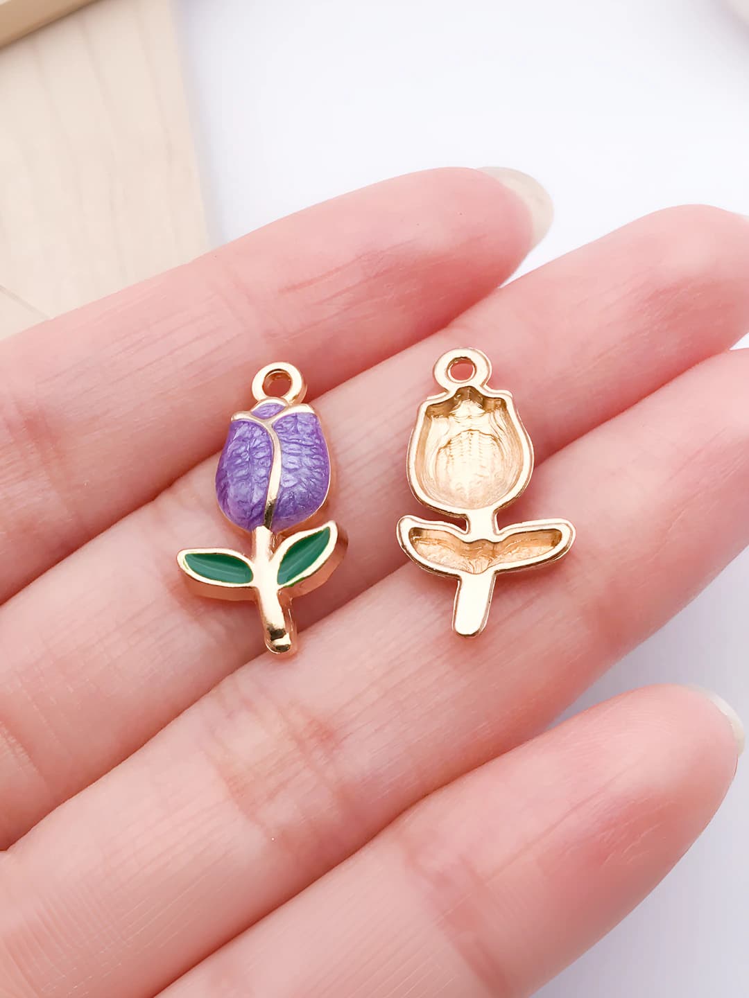 1 pc purple gold glitter epoxy rose tulip 22x11x3mm-0.9g