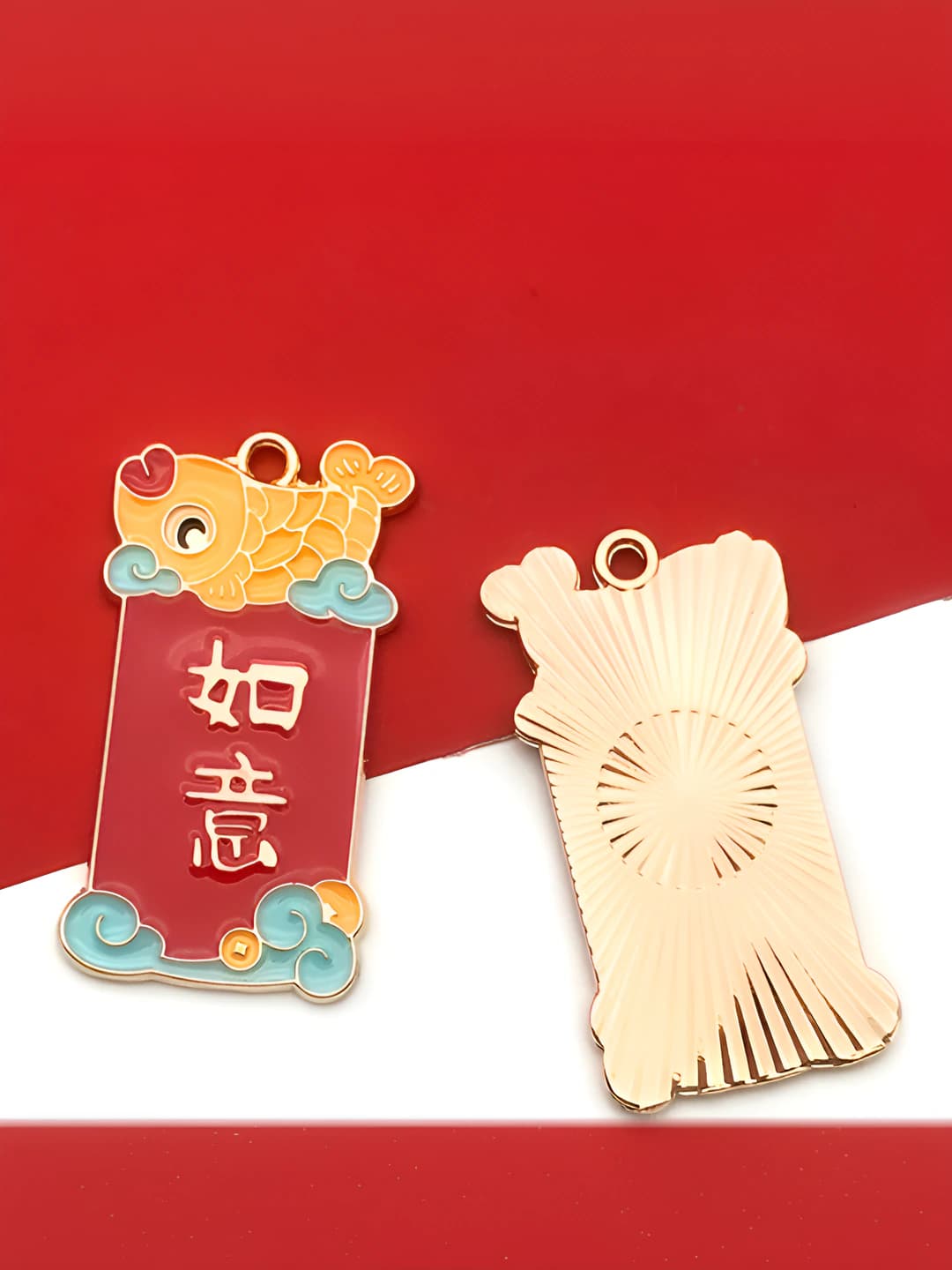 1 pc Chinese style, Year of the Dragon, Koi fish - 19x35mm