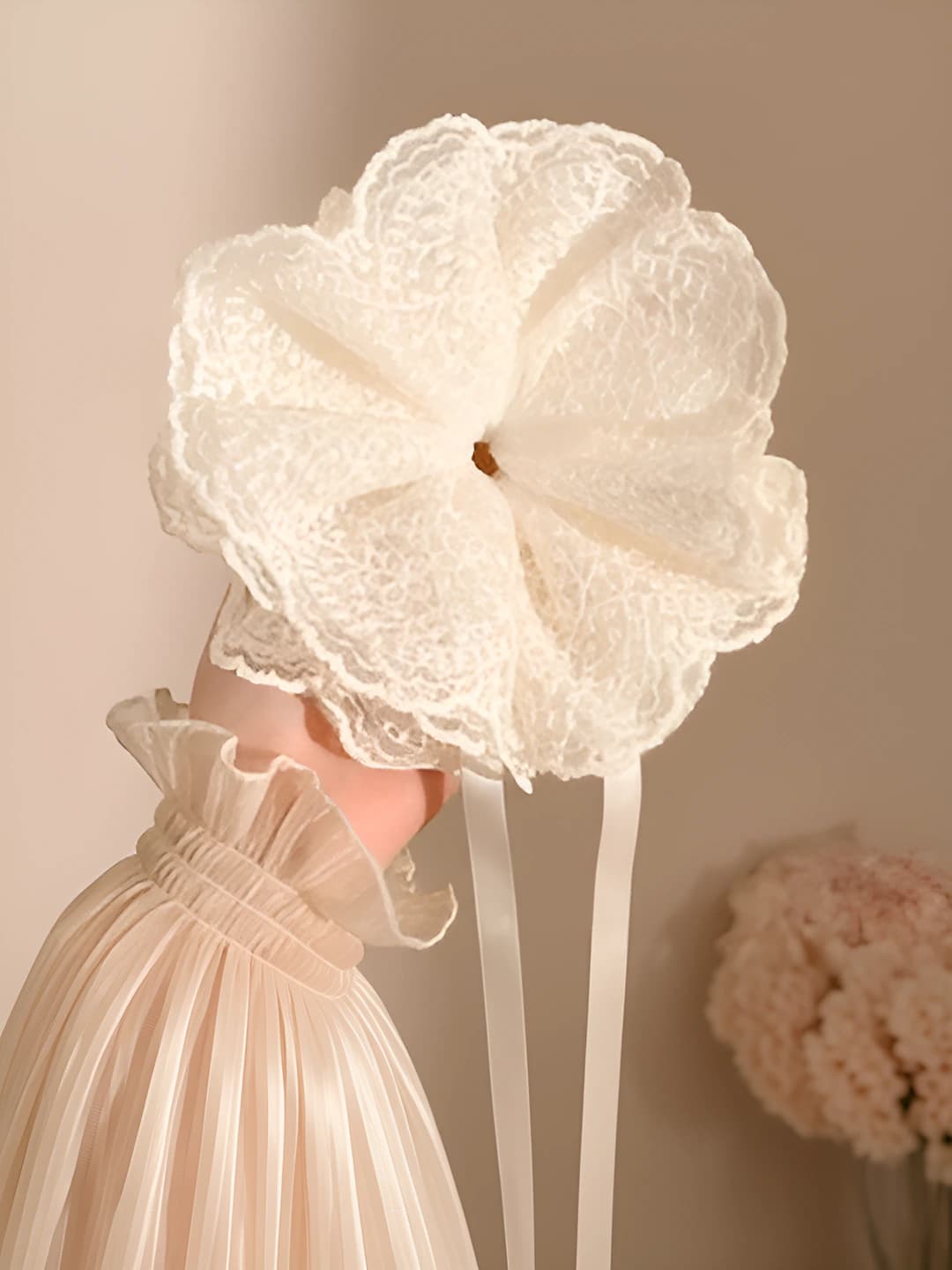 2# Beige lace drawstring ring - 29 cm*15 cm