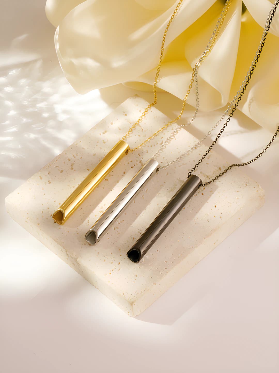 Women's geometric whistle pendant necklace in stainless steel with 18K gold plating