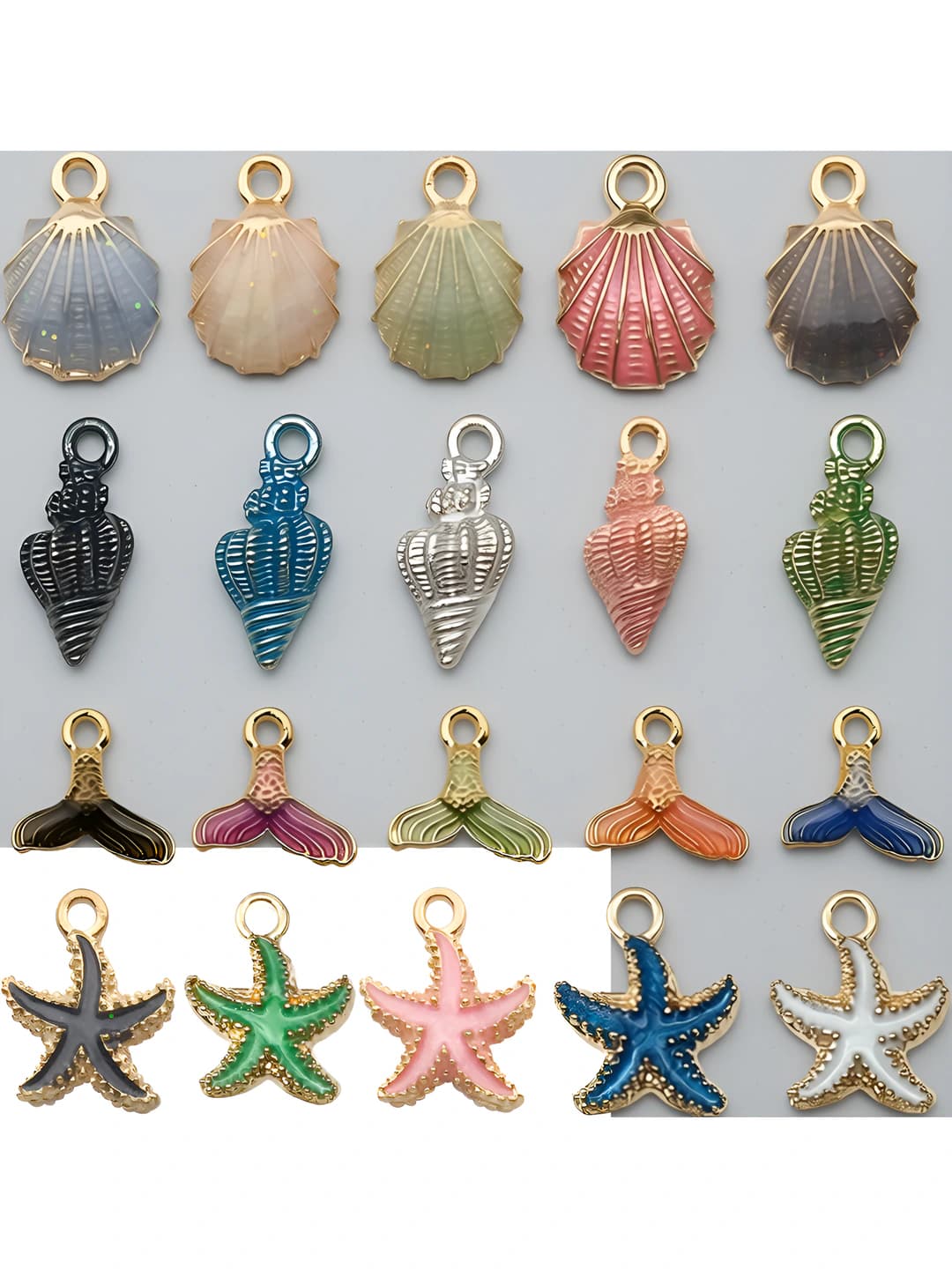 Women's enamel alloy charms (seashell, conch, mermaid tail, starfish)