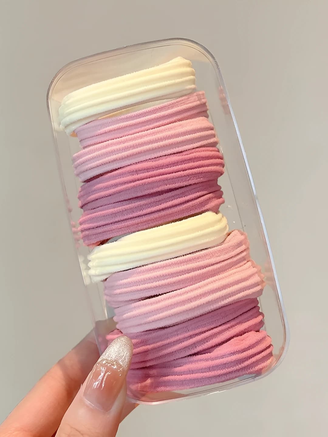 1# Pink - Striped 10 pcs [Elliptical box] Ring 4.5cm