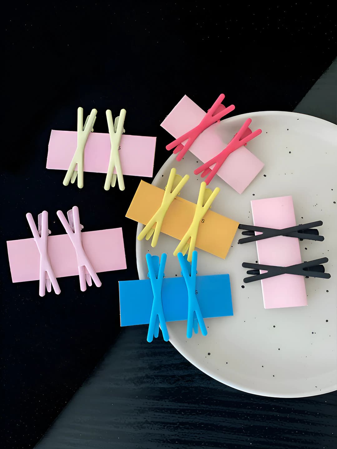 Women's hair clips: pastel colors, cross design, handmade, Korean style, geometric design element