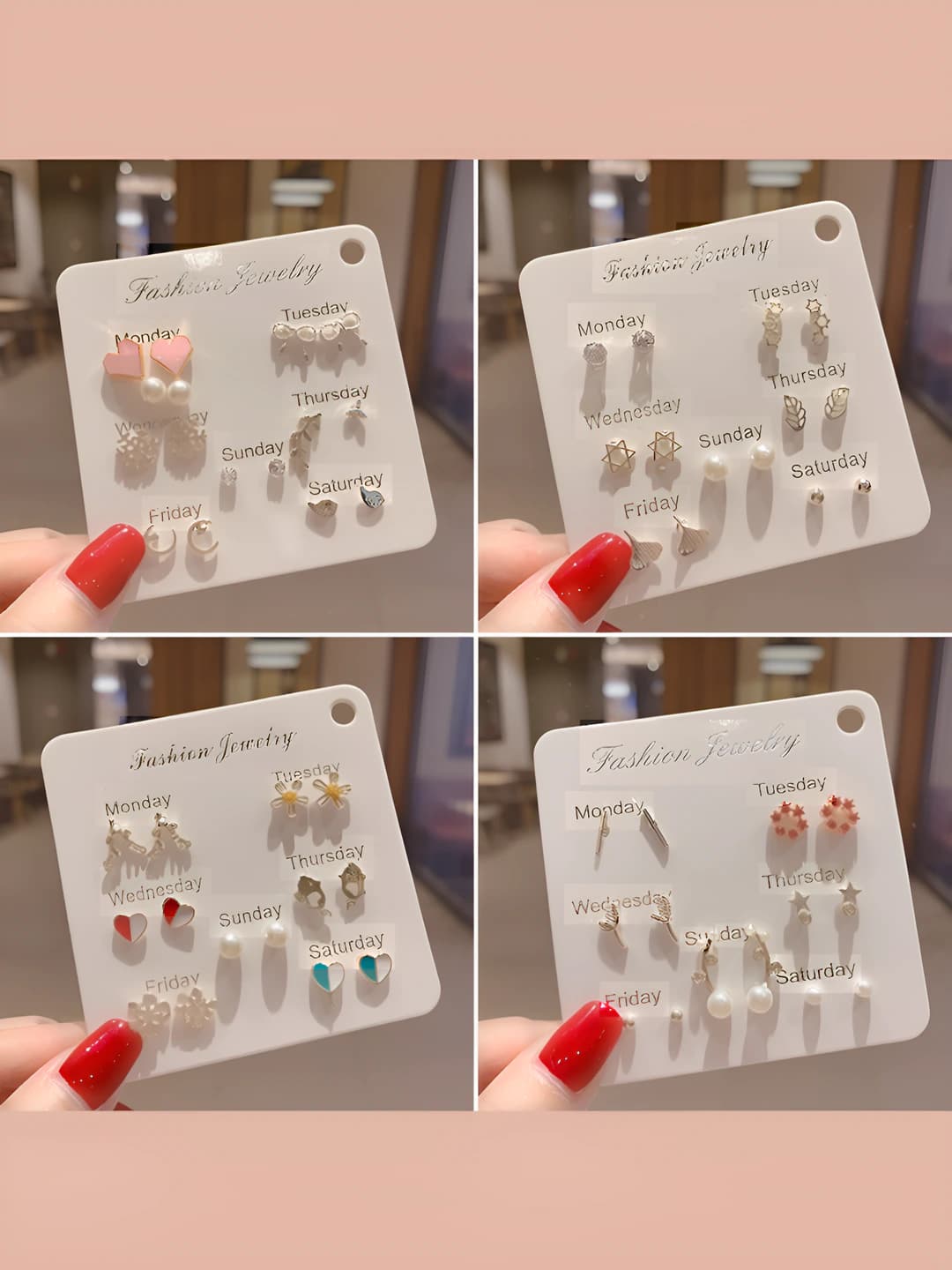 Women's 2026 geometric stud earrings set in Japanese-Korean style, with 925 silver post, fresh and sweet design