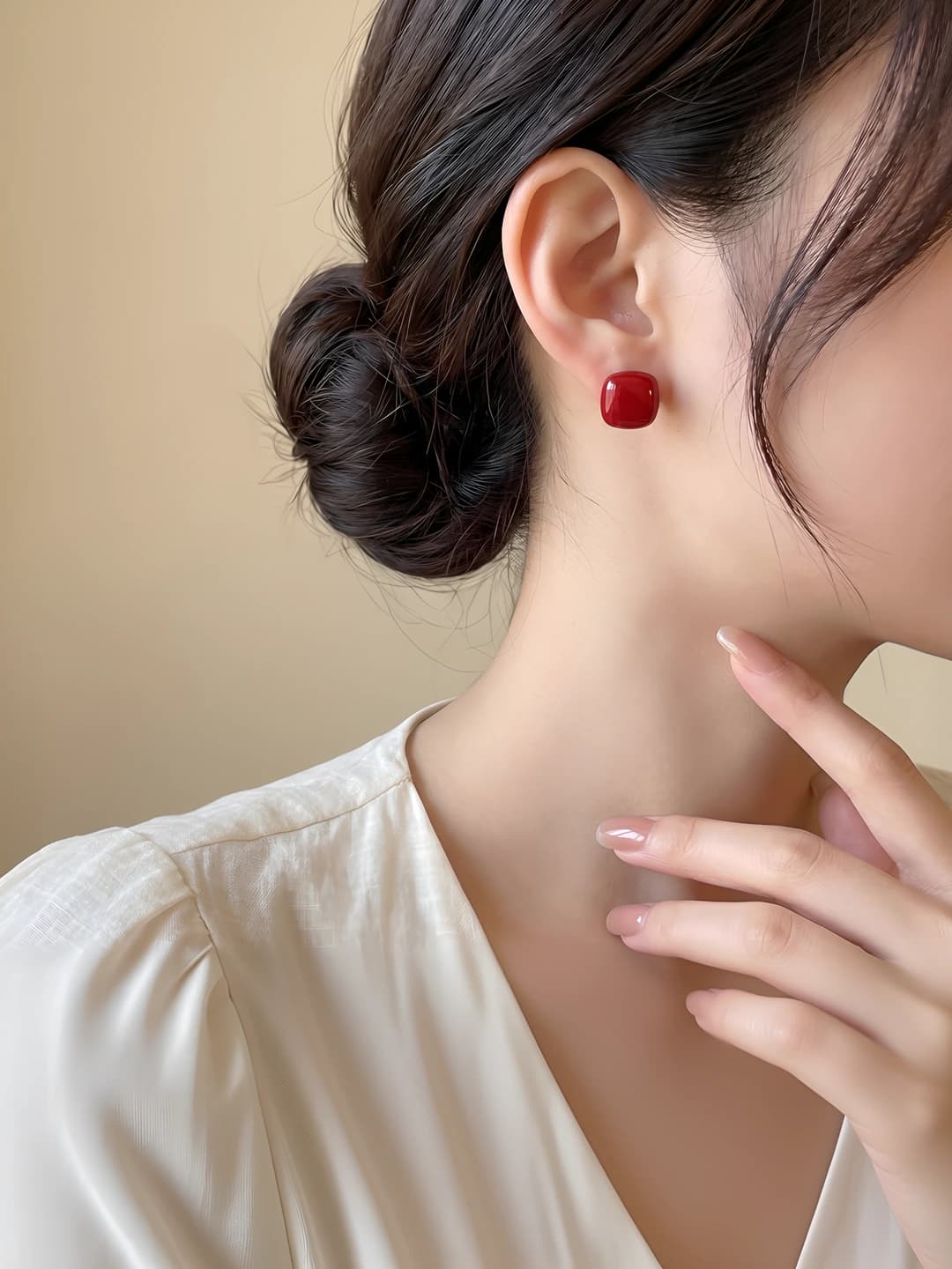 20# Квадратные жемчужные серьги [Ангорский красный]